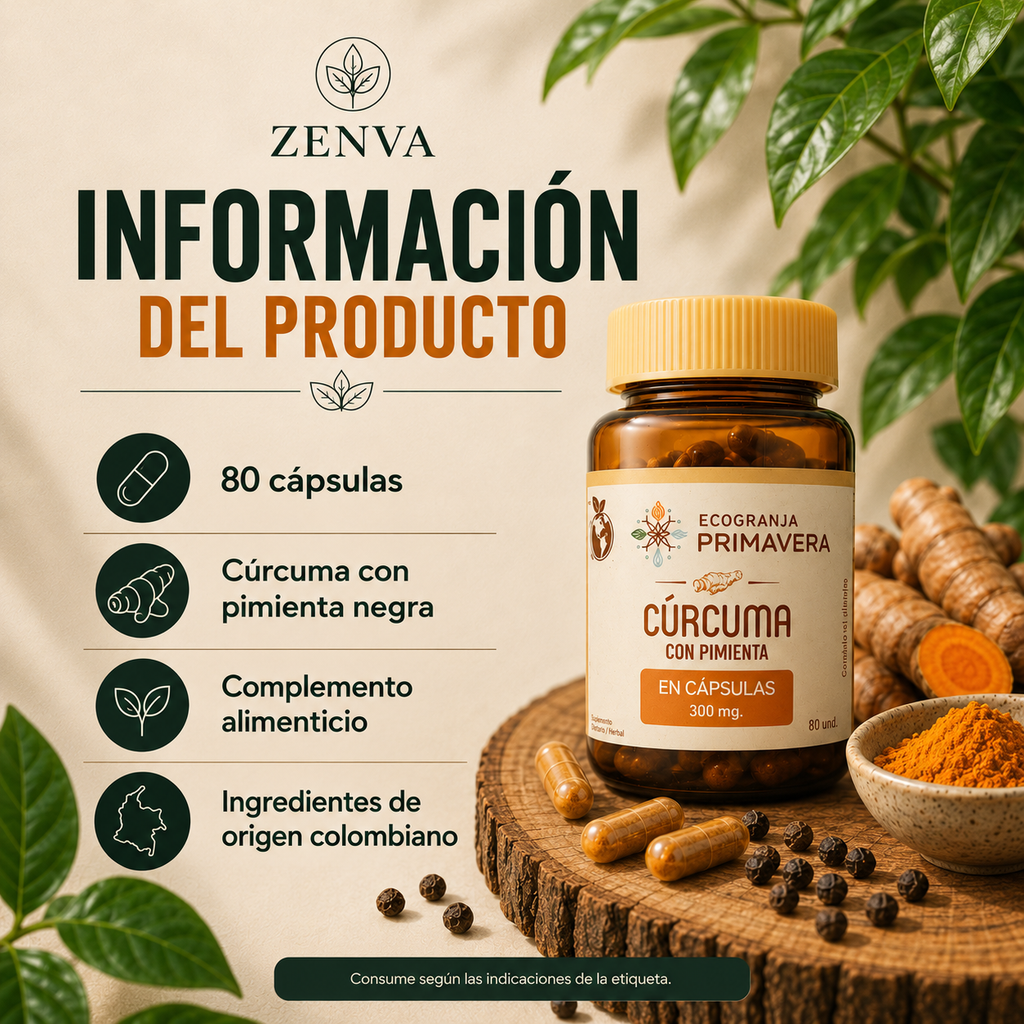 Cúrcuma con pimienta negra, 80 cápsulas.