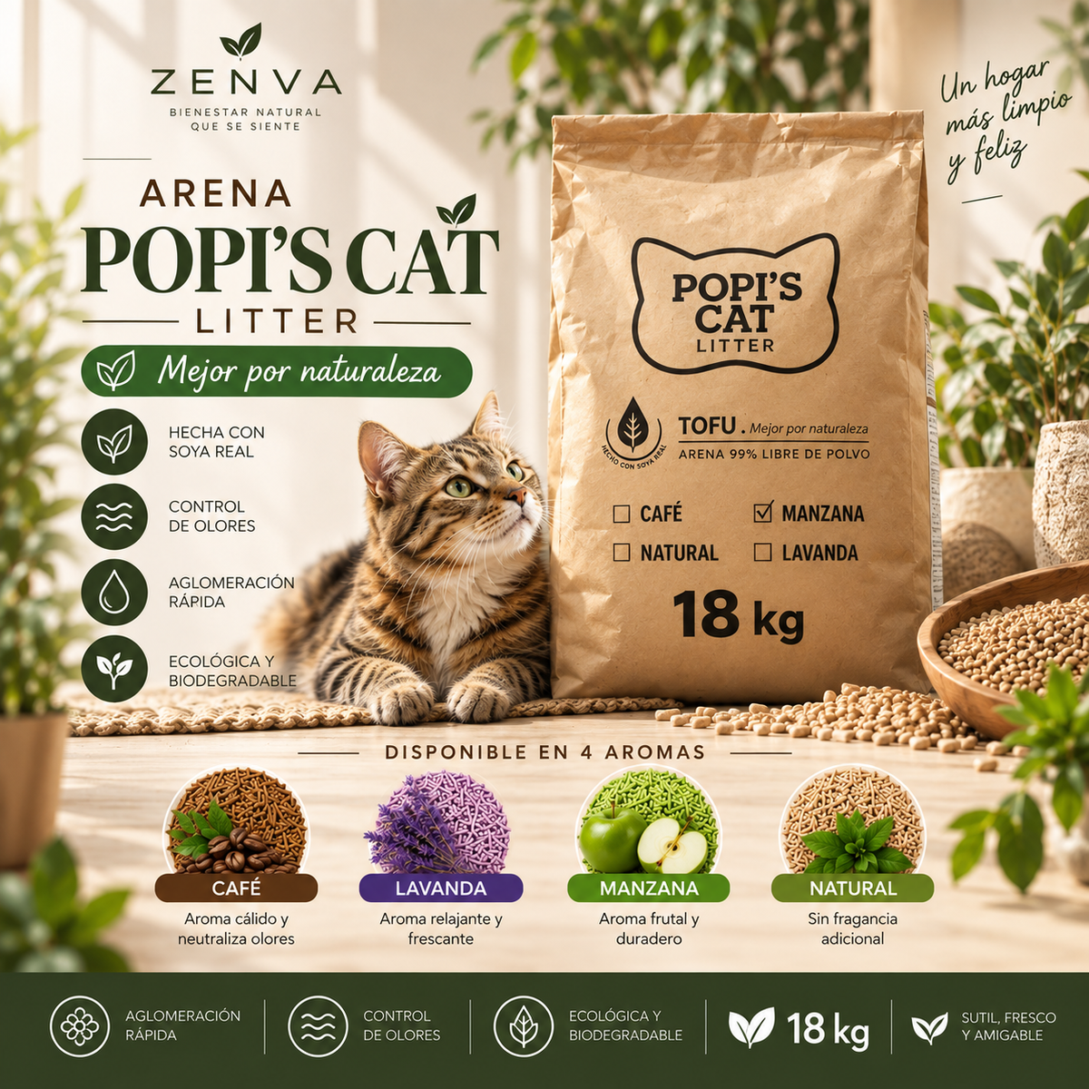 Arena de Tofu Popi’s Cat 18 kg