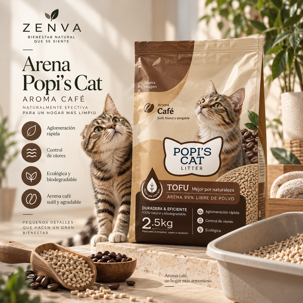 Arena de tofu Popi’s Cat para gatos, 2,5 kg