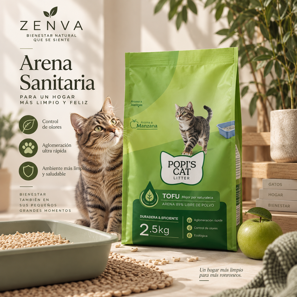 Arena de tofu Popi’s Cat para gatos, 2,5 kg