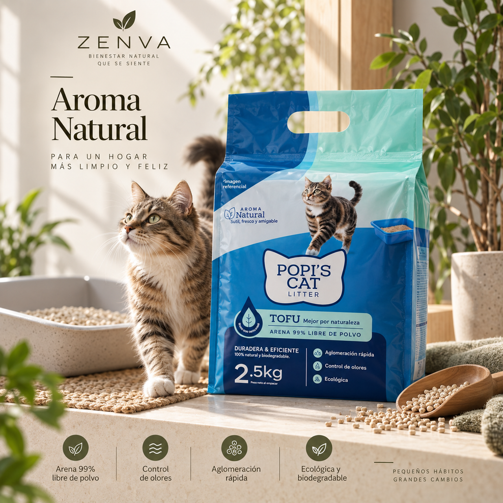 Arena de tofu Popi’s Cat para gatos, 2,5 kg